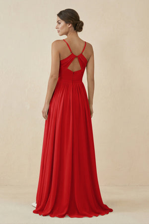 Sweetheart A - Line Chiffon Bridesmaid Dress in Ruby Red - KissProm Bridesmaid Dresses
