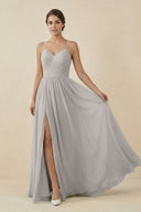 Sweetheart A - Line Chiffon Bridesmaid Dress in Silver - KissProm Bridesmaid Dresses