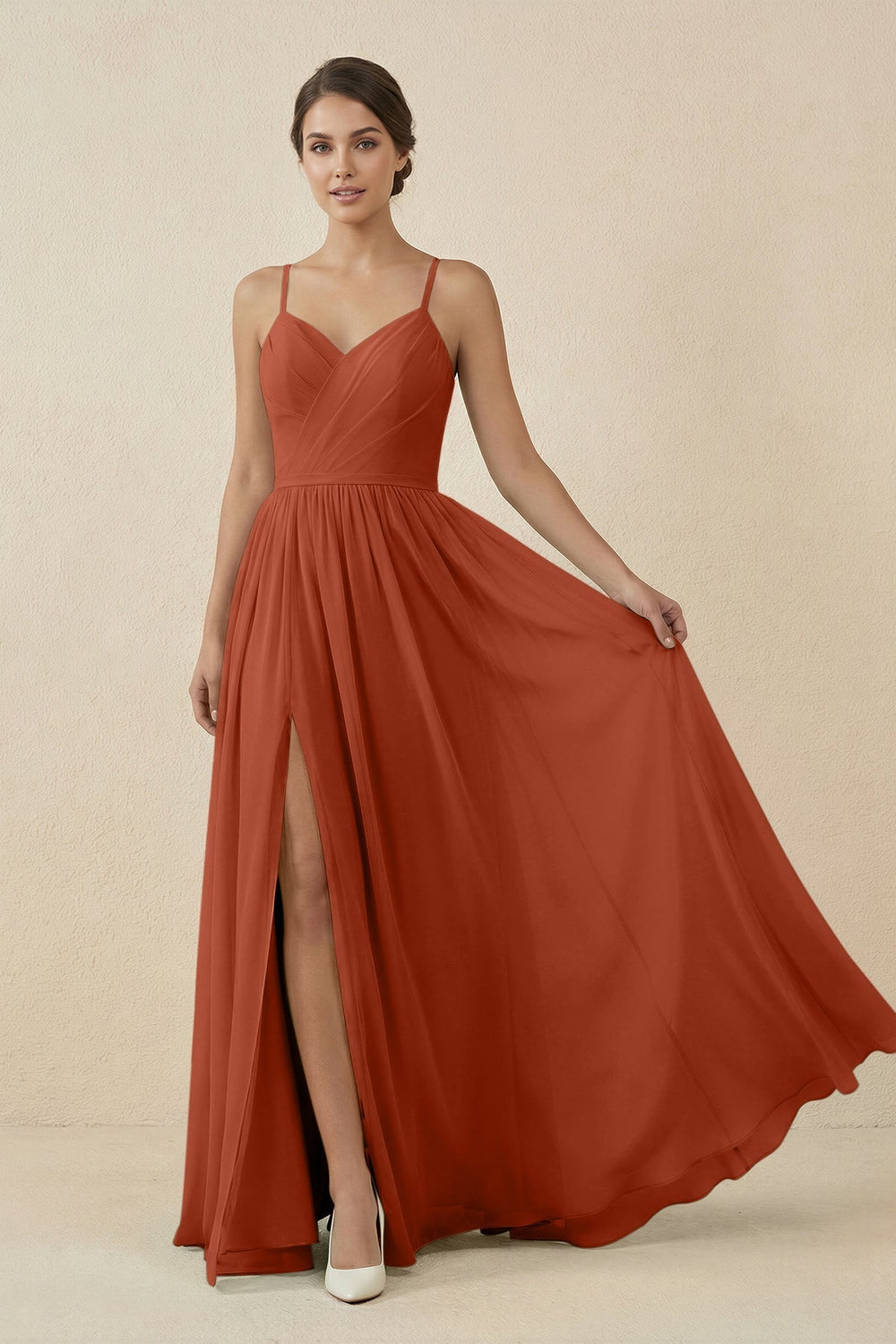 Sweetheart A - Line Chiffon Bridesmaid Dress in Spice - KissProm Bridesmaid Dresses