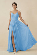 Sweetheart A - Line Chiffon Bridesmaid Dress in Steel Blue - KissProm Bridesmaid Dresses
