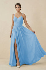 Sweetheart A - Line Chiffon Bridesmaid Dress in Steel Blue - KissProm Bridesmaid Dresses