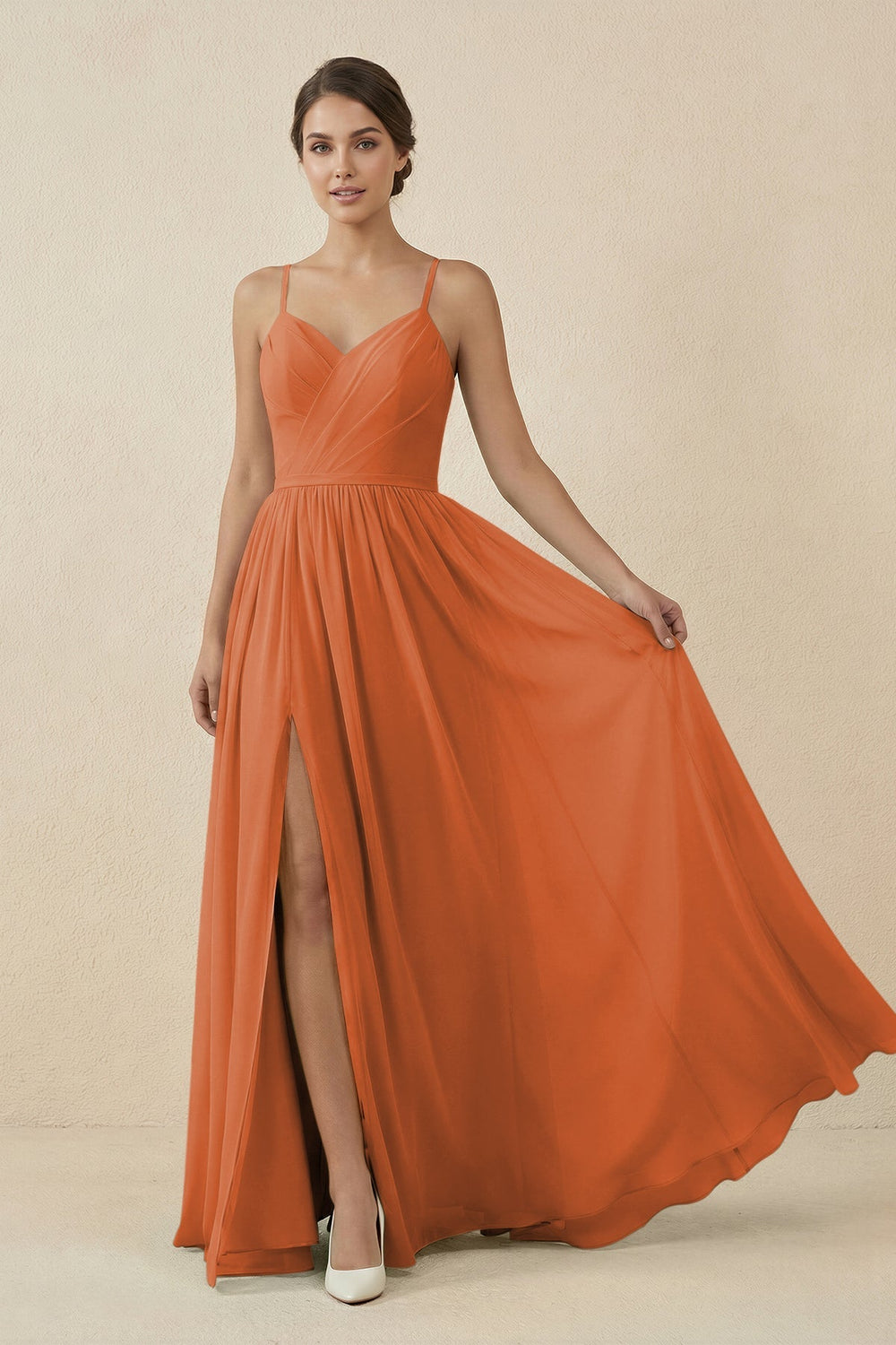 Sweetheart A - Line Chiffon Bridesmaid Dress in Terracotta - KissProm Bridesmaid Dresses
