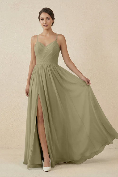 Sweetheart A - Line Chiffon Bridesmaid Dress in Thyme - KissProm Bridesmaid Dresses
