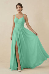 Sweetheart A - Line Chiffon Bridesmaid Dress in Turquoise - KissProm Bridesmaid Dresses