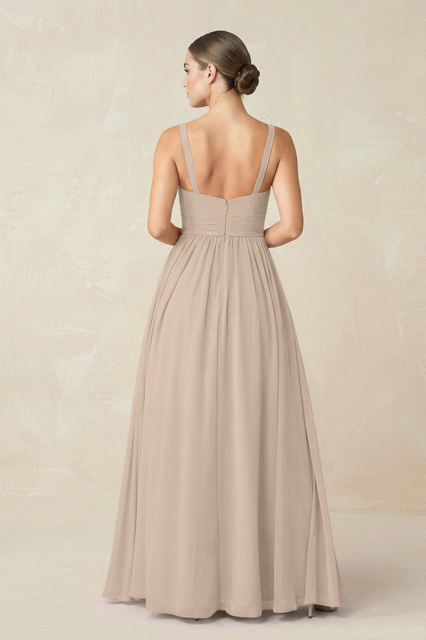 Sweetheart A - Line Chiffon Bridesmaid Dress with Slit in Almond - KissProm Bridesmaid Dresses