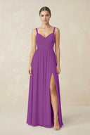 Sweetheart A - Line Chiffon Bridesmaid Dress with Slit in Amethyst - KissProm Bridesmaid Dresses