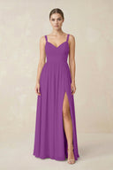Sweetheart A - Line Chiffon Bridesmaid Dress with Slit in Amethyst - KissProm Bridesmaid Dresses