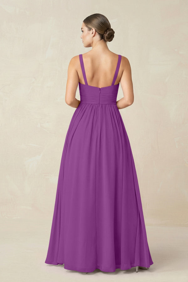 Sweetheart A - Line Chiffon Bridesmaid Dress with Slit in Amethyst - KissProm Bridesmaid Dresses