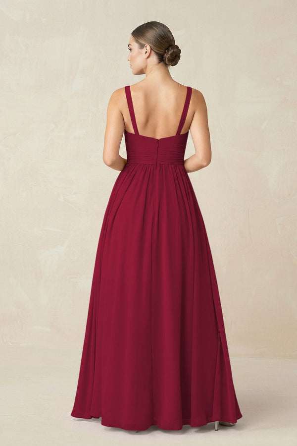 Sweetheart A - Line Chiffon Bridesmaid Dress with Slit in Berry - KissProm Bridesmaid Dresses