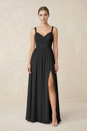 Sweetheart A - Line Chiffon Bridesmaid Dress with Slit in Black - KissProm Bridesmaid Dresses