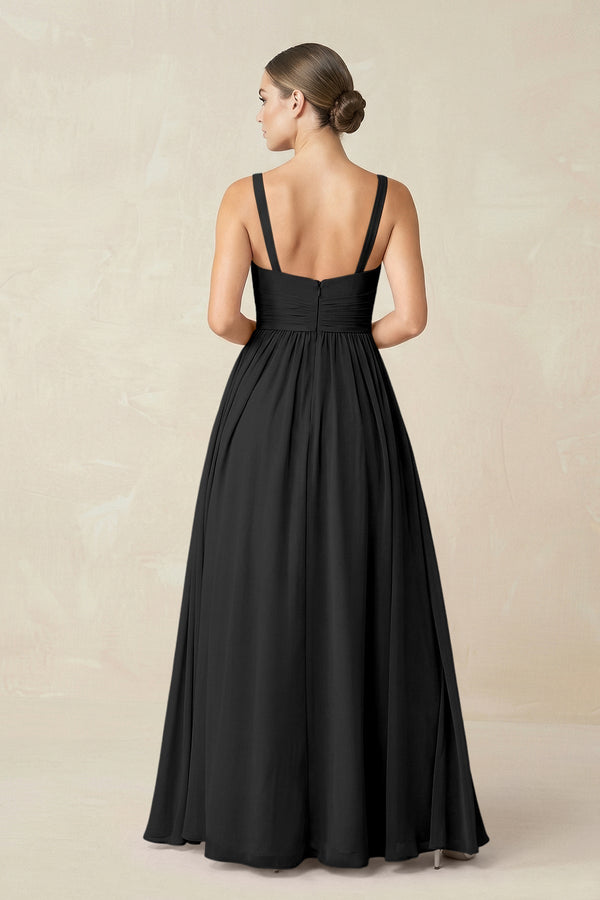 Sweetheart A - Line Chiffon Bridesmaid Dress with Slit in Black - KissProm Bridesmaid Dresses