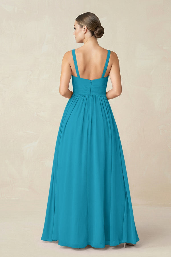 Sweetheart A - Line Chiffon Bridesmaid Dress with Slit in Blue Jay - KissProm Bridesmaid Dresses