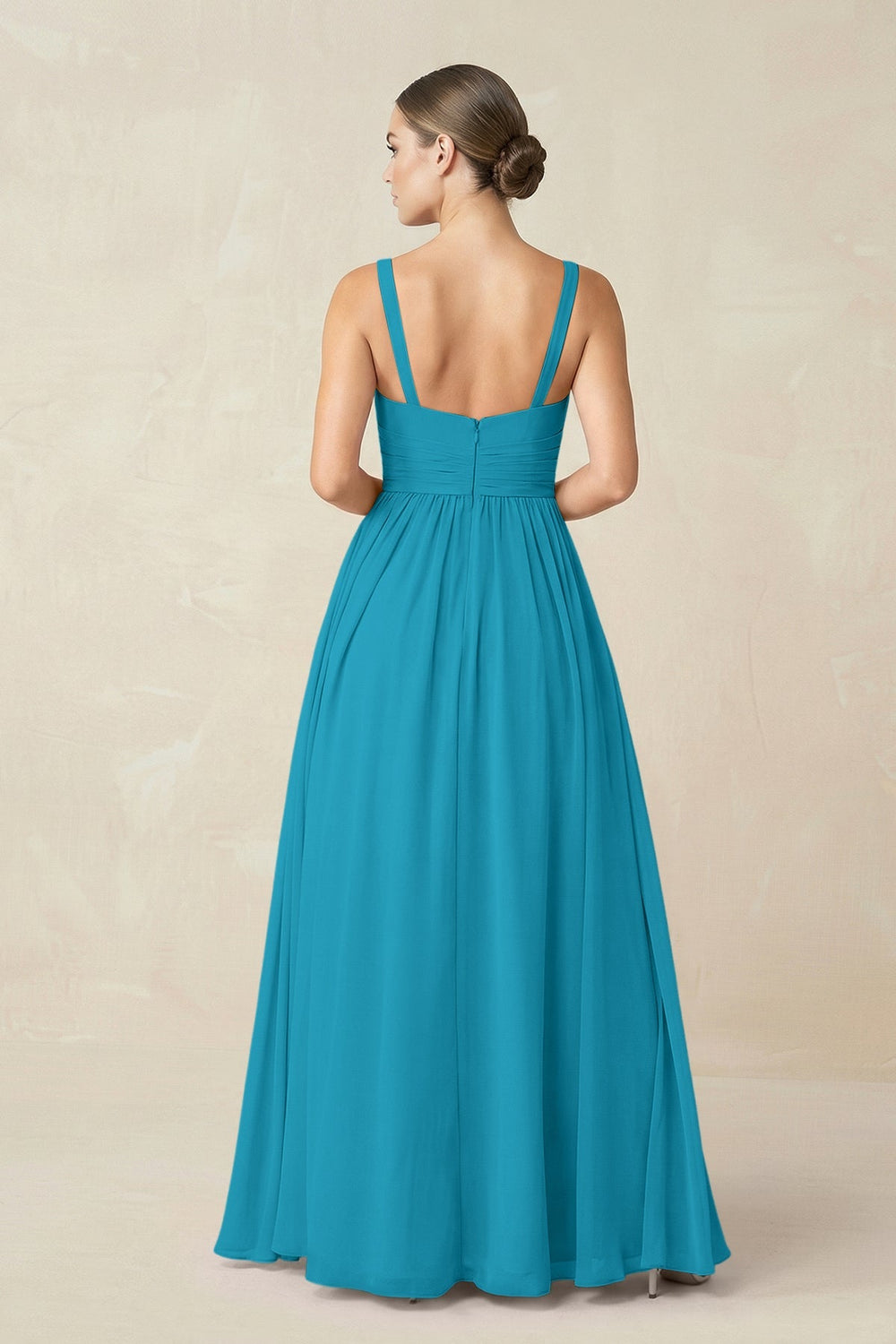Sweetheart A - Line Chiffon Bridesmaid Dress with Slit in Blue Jay - KissProm Bridesmaid Dresses