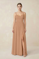 Sweetheart A - Line Chiffon Bridesmaid Dress with Slit in Bronzer - KissProm Bridesmaid Dresses