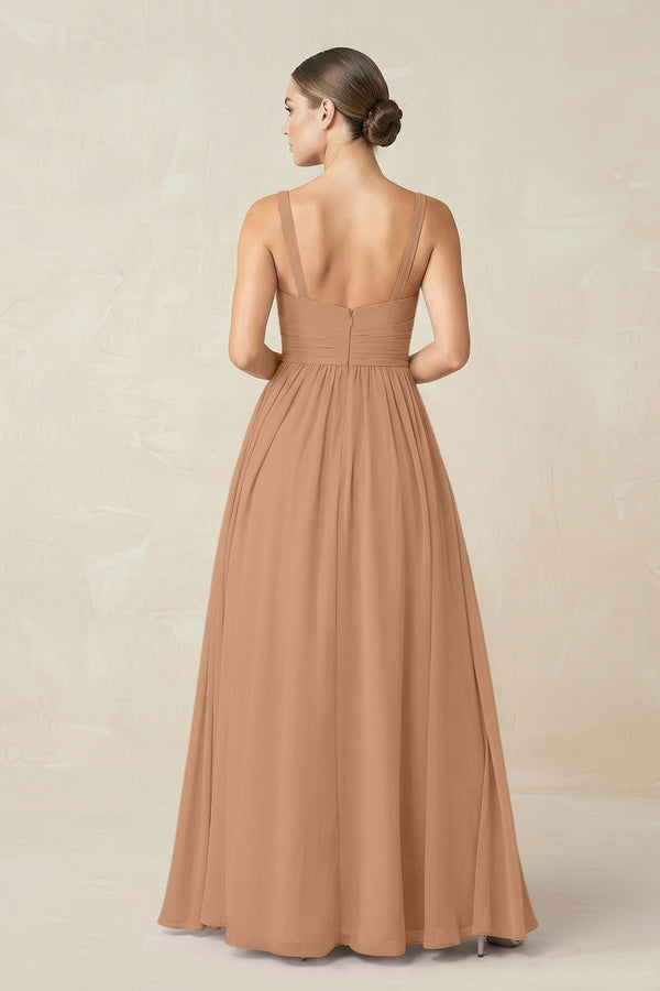 Sweetheart A - Line Chiffon Bridesmaid Dress with Slit in Bronzer - KissProm Bridesmaid Dresses