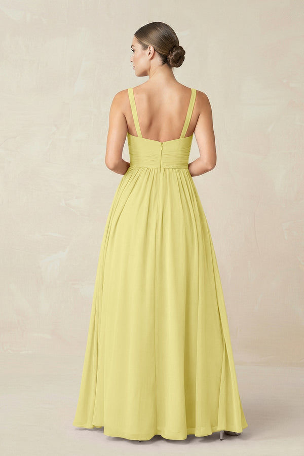 Sweetheart A - Line Chiffon Bridesmaid Dress with Slit in Buttercup - KissProm Bridesmaid Dresses