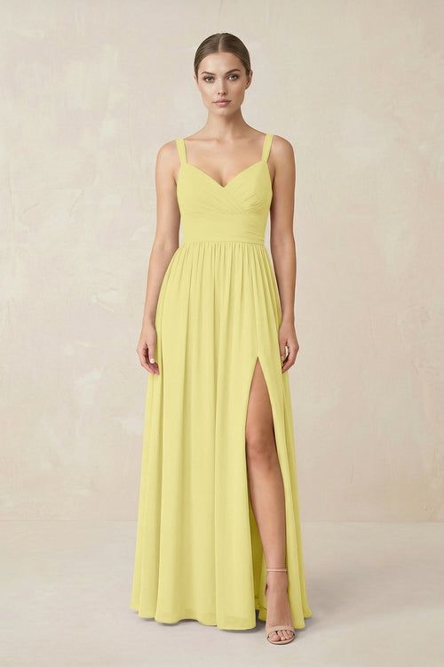 Sweetheart A - Line Chiffon Bridesmaid Dress with Slit in Buttercup - KissProm Bridesmaid Dresses
