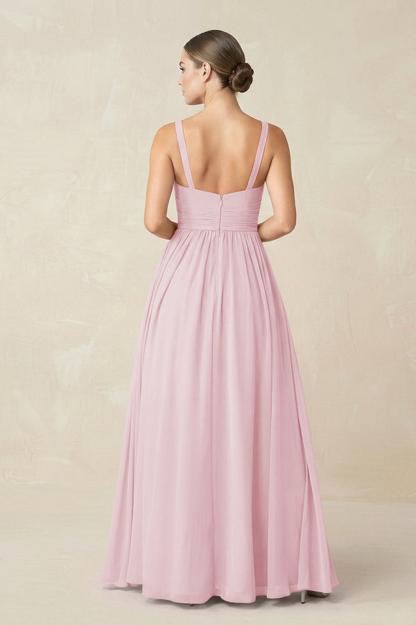 Sweetheart A - Line Chiffon Bridesmaid Dress with Slit in Candy Pink - KissProm Bridesmaid Dresses