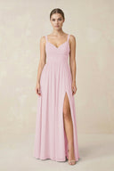 Sweetheart A - Line Chiffon Bridesmaid Dress with Slit in Candy Pink - KissProm Bridesmaid Dresses