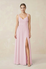 Sweetheart A - Line Chiffon Bridesmaid Dress with Slit in Candy Pink - KissProm Bridesmaid Dresses