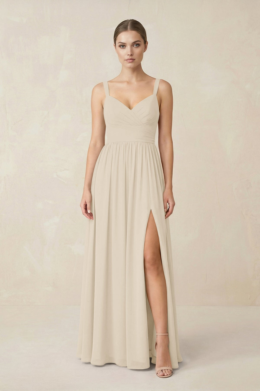 Sweetheart A - Line Chiffon Bridesmaid Dress with Slit in Champagne - KissProm Bridesmaid Dresses