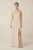 Sweetheart A - Line Chiffon Bridesmaid Dress with Slit in Champagne - KissProm Bridesmaid Dresses