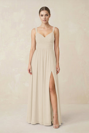 Sweetheart A - Line Chiffon Bridesmaid Dress with Slit in Champagne - KissProm Bridesmaid Dresses