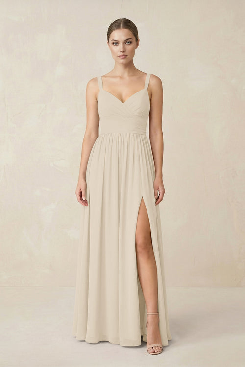 Sweetheart A - Line Chiffon Bridesmaid Dress with Slit in Champagne - KissProm Bridesmaid Dresses