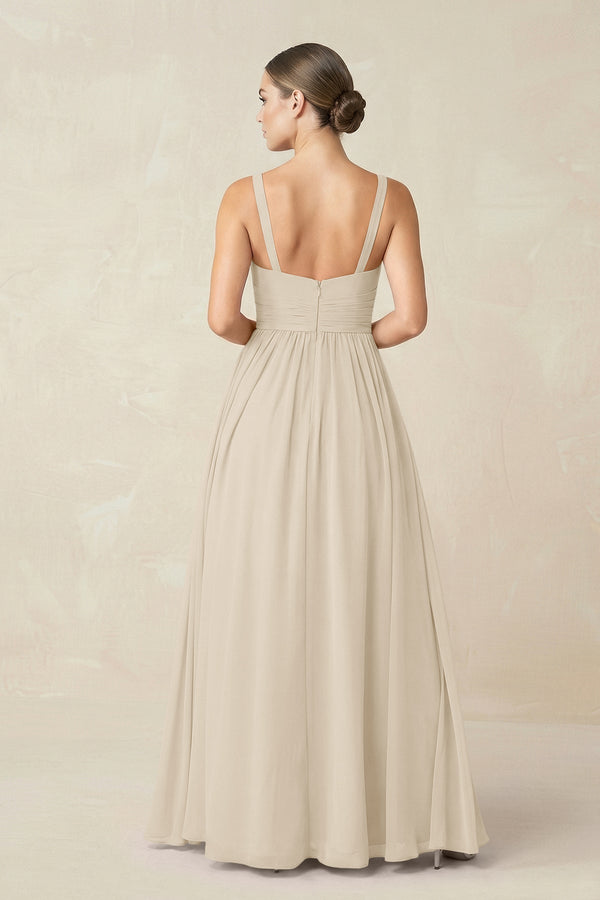 Sweetheart A - Line Chiffon Bridesmaid Dress with Slit in Champagne - KissProm Bridesmaid Dresses