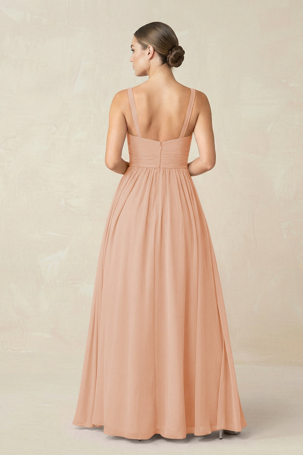 Sweetheart A - Line Chiffon Bridesmaid Dress with Slit in Champagne Rose - KissProm Bridesmaid Dresses