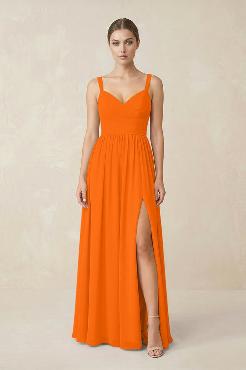 Sweetheart A - Line Chiffon Bridesmaid Dress with Slit in Cinnamon - KissProm Bridesmaid Dresses