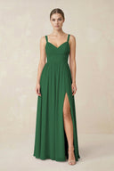 Sweetheart A - Line Chiffon Bridesmaid Dress with Slit in Dark Green - KissProm Bridesmaid Dresses