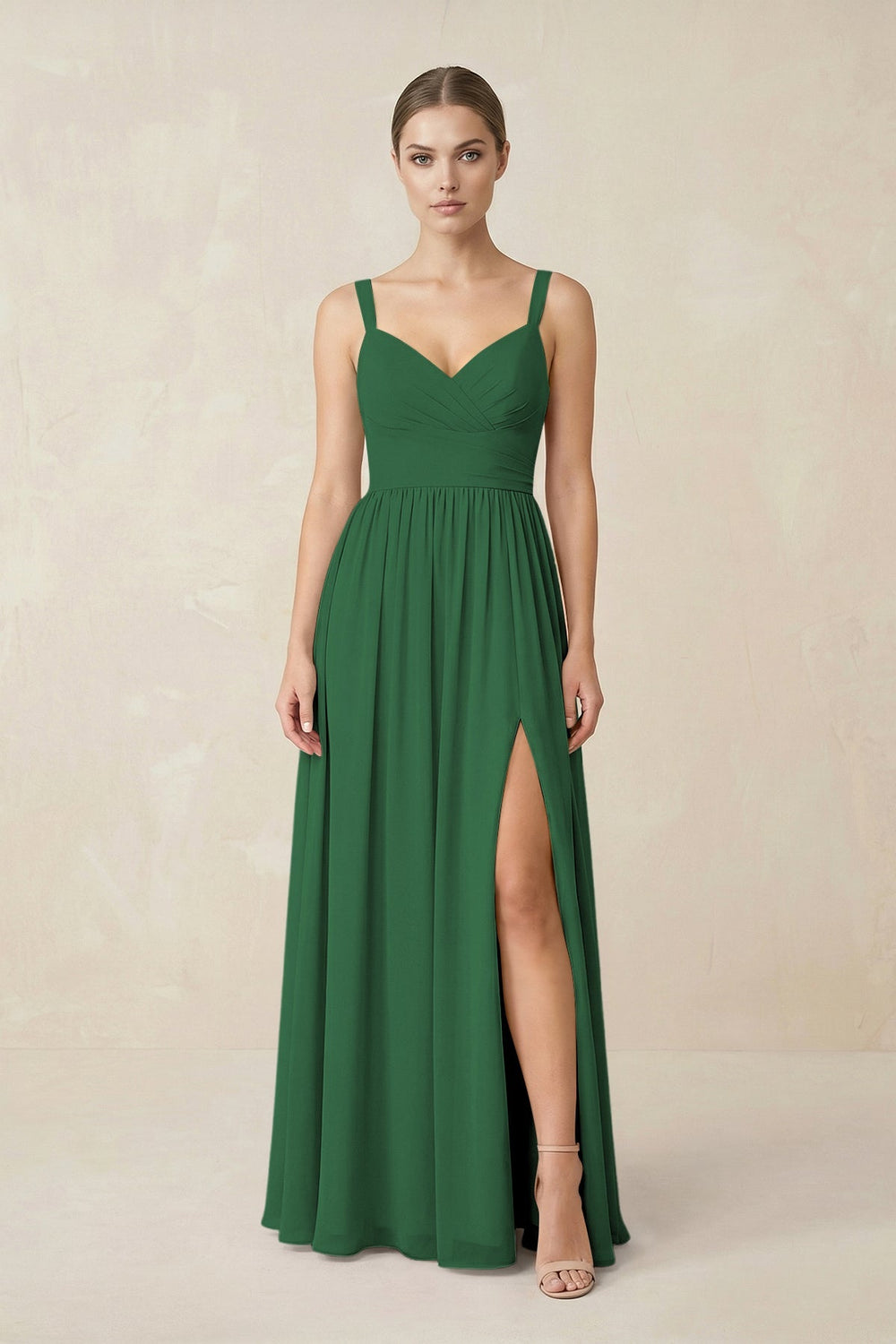 Sweetheart A - Line Chiffon Bridesmaid Dress with Slit in Dark Green - KissProm Bridesmaid Dresses