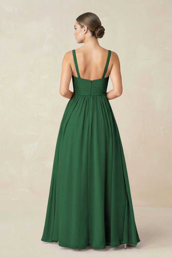 Sweetheart A - Line Chiffon Bridesmaid Dress with Slit in Dark Green - KissProm Bridesmaid Dresses