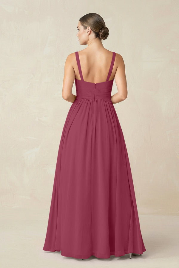 Sweetheart A - Line Chiffon Bridesmaid Dress with Slit in Desert Rose - KissProm Bridesmaid Dresses