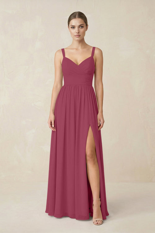 Sweetheart A - Line Chiffon Bridesmaid Dress with Slit in Desert Rose - KissProm Bridesmaid Dresses