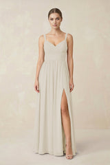Sweetheart A - Line Chiffon Bridesmaid Dress with Slit in Dove Gray - KissProm Bridesmaid Dresses