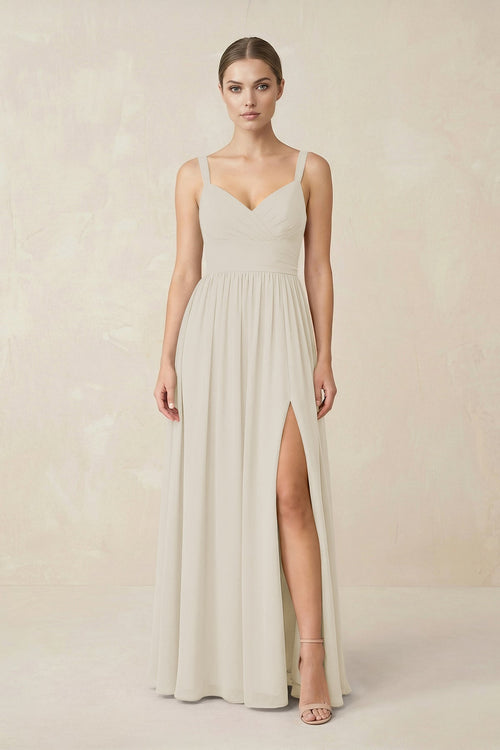 Sweetheart A - Line Chiffon Bridesmaid Dress with Slit in Dove Gray - KissProm Bridesmaid Dresses