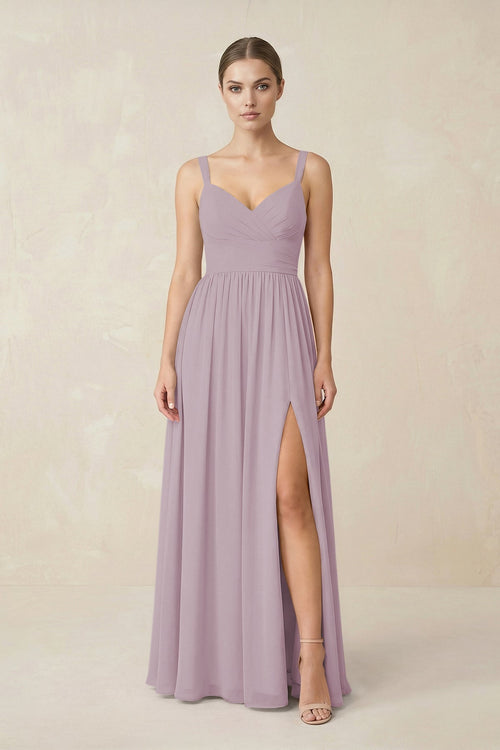 Sweetheart A - Line Chiffon Bridesmaid Dress with Slit in Dusk - KissProm Bridesmaid Dresses