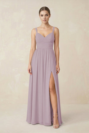 Sweetheart A - Line Chiffon Bridesmaid Dress with Slit in Dusk - KissProm Bridesmaid Dresses