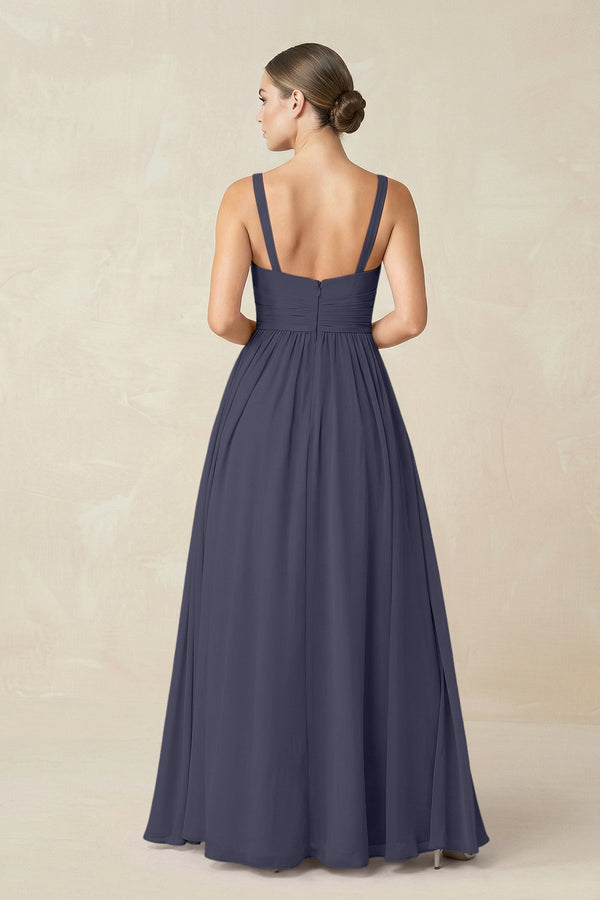 Sweetheart A - Line Chiffon Bridesmaid Dress with Slit in Dusk Blue - KissProm Bridesmaid Dresses