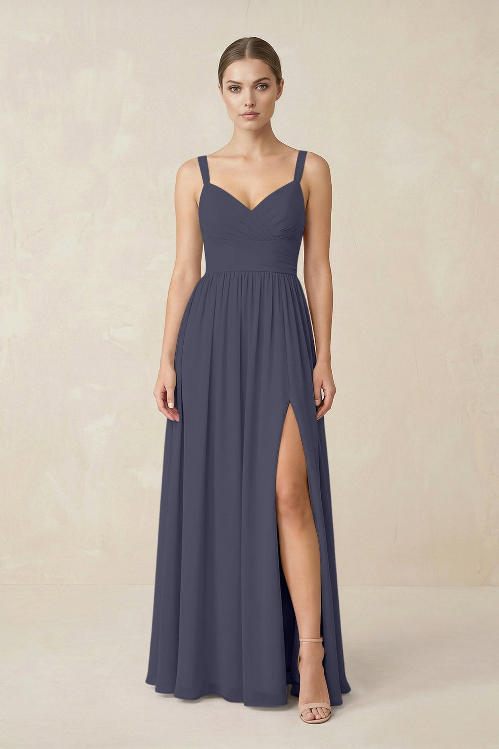 Sweetheart A - Line Chiffon Bridesmaid Dress with Slit in Dusk Blue - KissProm Bridesmaid Dresses