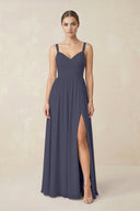 Sweetheart A - Line Chiffon Bridesmaid Dress with Slit in Dusk Blue - KissProm Bridesmaid Dresses