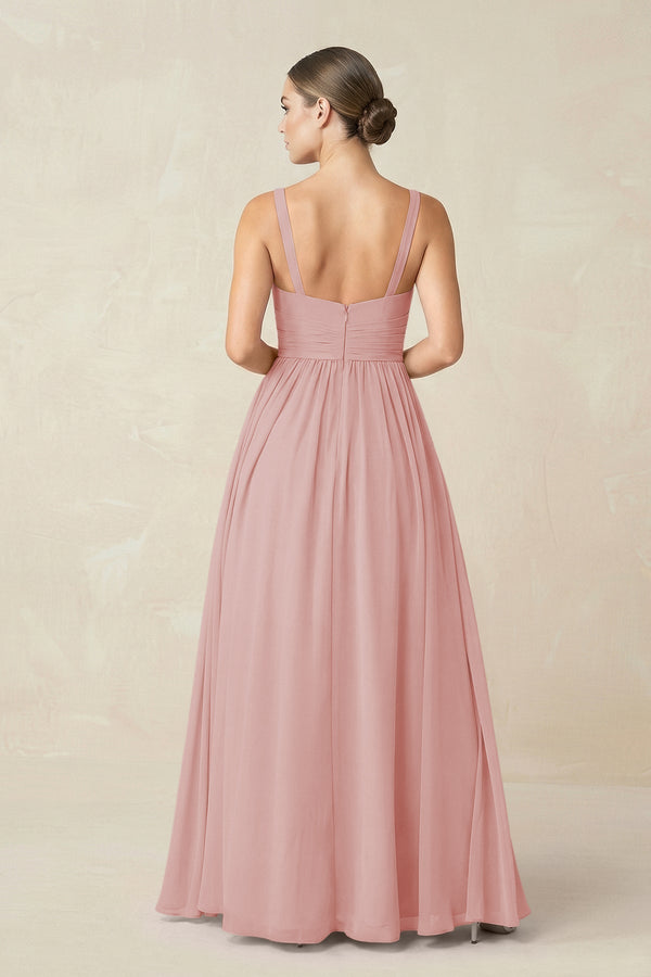 Sweetheart A - Line Chiffon Bridesmaid Dress with Slit in Dusty Rose - KissProm Bridesmaid Dresses