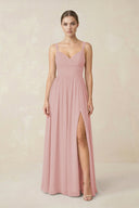 Sweetheart A - Line Chiffon Bridesmaid Dress with Slit in Dusty Rose - KissProm Bridesmaid Dresses