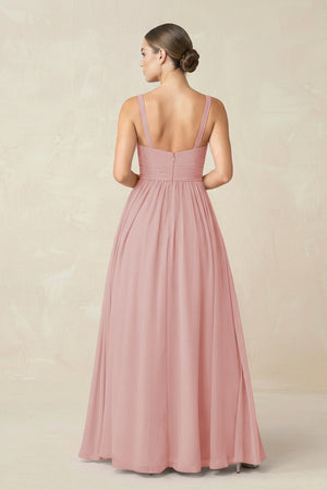 Sweetheart A - Line Chiffon Bridesmaid Dress with Slit in Dusty Rose - KissProm Bridesmaid Dresses