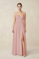 Sweetheart A - Line Chiffon Bridesmaid Dress with Slit in Dusty Rose - KissProm Bridesmaid Dresses
