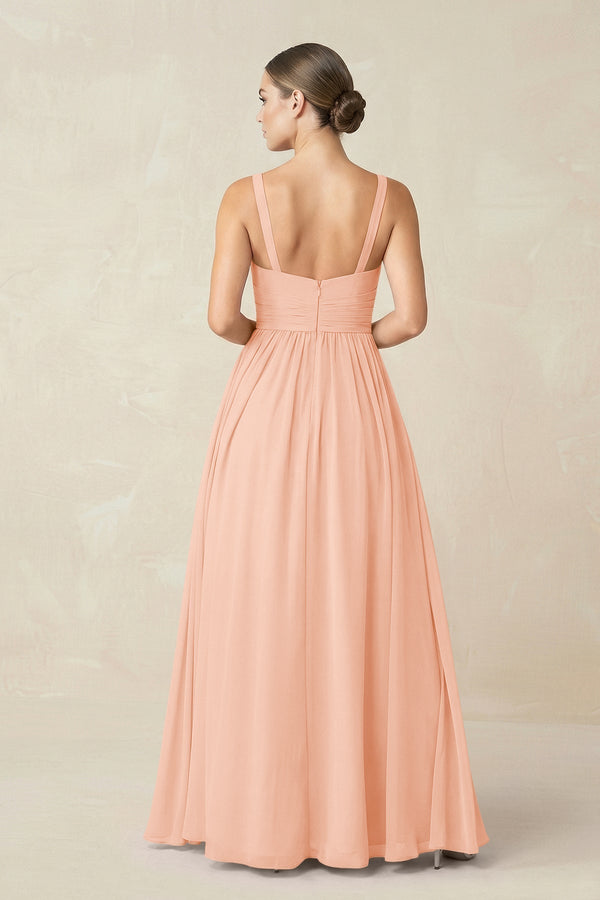 Sweetheart A - Line Chiffon Bridesmaid Dress with Slit in English Rose - KissProm Bridesmaid Dresses