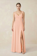 Sweetheart A - Line Chiffon Bridesmaid Dress with Slit in English Rose - KissProm Bridesmaid Dresses