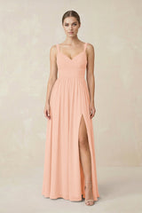 Sweetheart A - Line Chiffon Bridesmaid Dress with Slit in English Rose - KissProm Bridesmaid Dresses